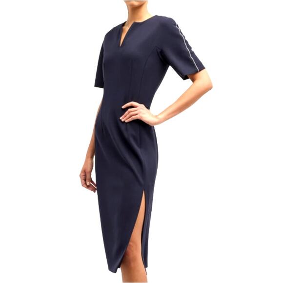 Peserico Inkwell Blue Chain-Trim V-Neck Midi Dress Size 42 | US 6 - Picture 1 of 12